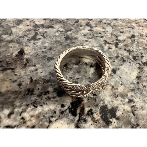 David Yurman Willow Diamond 925 Sterling Silver 3 Row Wide Band Ring Sz 7.5 - Picture 9 of 16